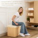 Square Ottoman with Storage, Small Pouf Ottoman Cube Vanity Stool, Upholstered Foot Rest for Reading Room/Lounge, Modern Boho Storage Footstools Coffee Table for Living Room Couch, Beige
