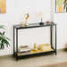 Bamboo Narrow Console Table, 39.4"(L) Wood Small Entryway Table with Rattan and Glass, Accent Slim Hallway Tables, Thin Sofa Side Tables for Hallway, Living Room, Bedroom, Foyer, Black