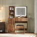 Makeup Vanity Desk with Mirror, Vanity Table with Power Outlet and Storage Chair, Modern Dressing Table with Drawers and Shelves for Bedroom, Brown