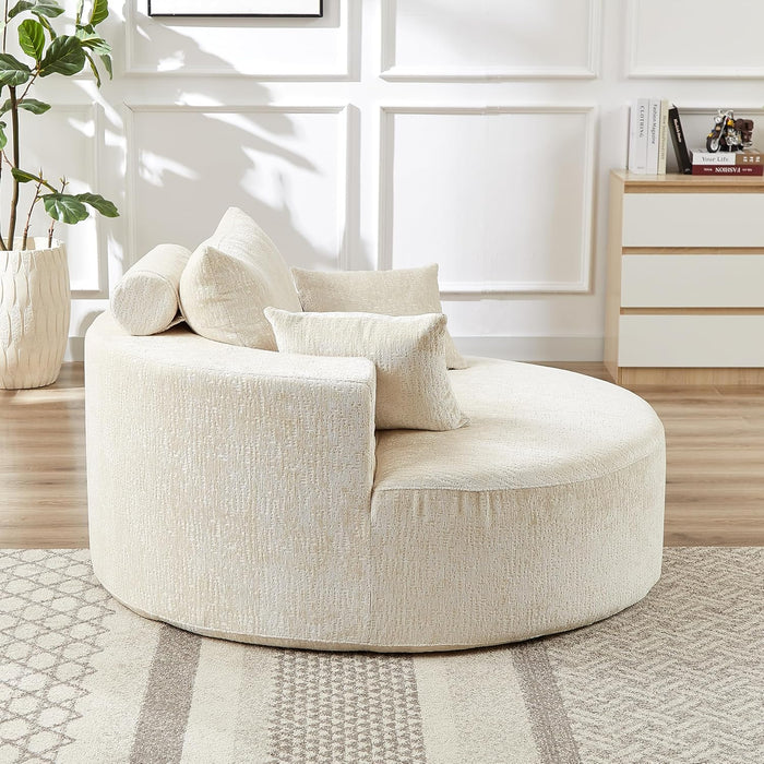 55 Inch Beige Chenille Accent Armchair Upholstered