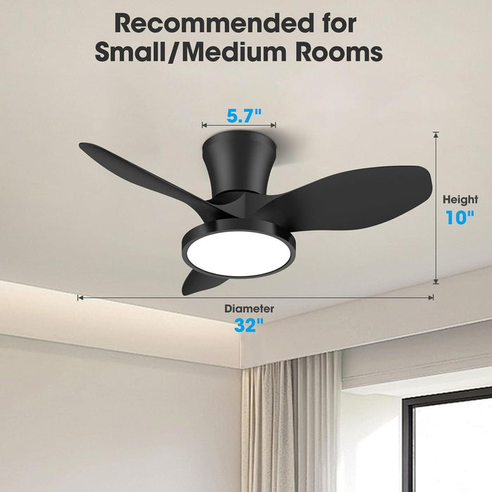 Quiet Ceiling Fan with LED Light DC Motor 32 Inch Large Air Volume Remote Control for Kitchen Bedroom Dining Room Patio