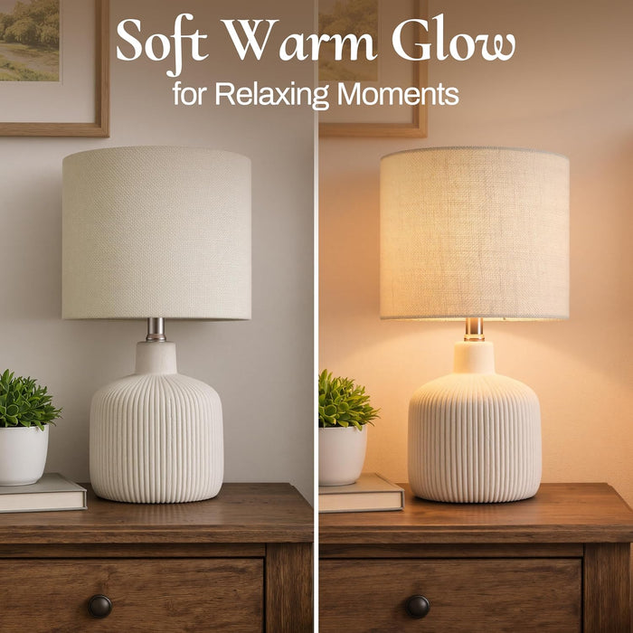 Ceramic Table Lamp, Off-White, 17.75"