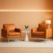 Living Room Chairs Set of 2, Brown PU Leather Accent Chair Mid Century Modern Upholstered Sofa Chairs with Arms, Gold Legs for Living Room, Bedroom, Apartment