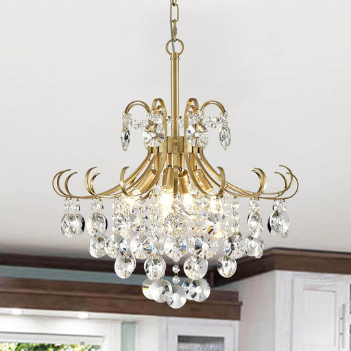Golden Crystal Chandeliers 4 Light Dining Fixtures