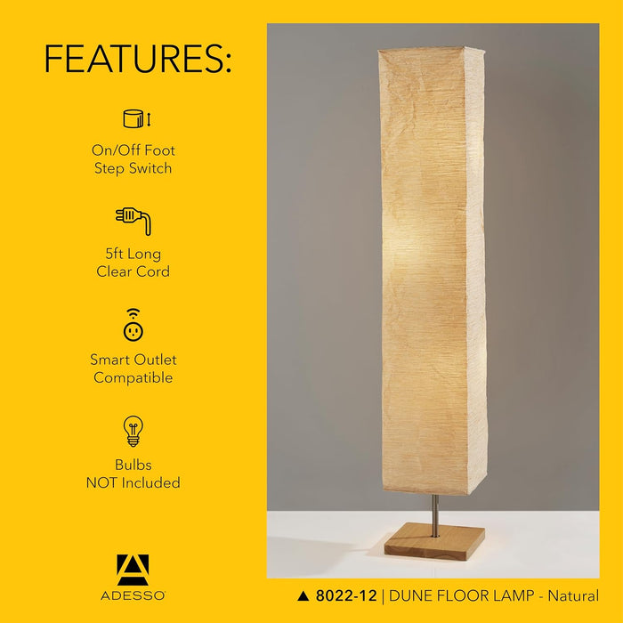 3-Light Floor Lamp, Natural Wood & Beige, Adjustable, 58”