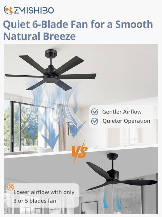 42 Inch Black Ceiling Fan without Light, Bedroom Ceiling Fan No Light, 6 Blades, Quiet Reversible DC Motor, 6-Speeds, Small Ceiling Fan for Bedroom, Living Room, Patio, Indoor/Outdoor Use
