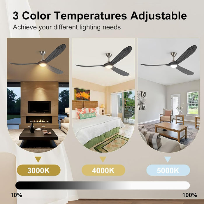 70 Inch Large Ceiling Fan with Light Remote, 3 Grey Wood Blades