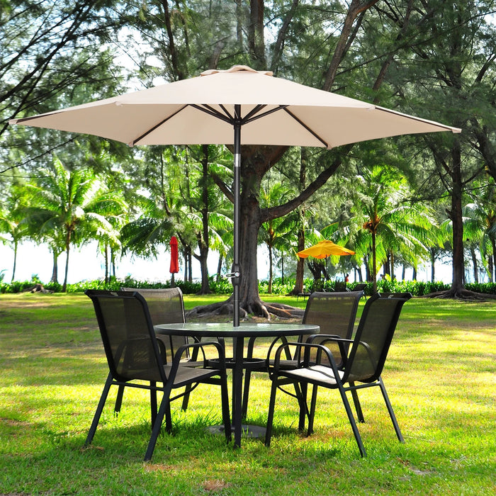 9Ft Patio Umbrella Outdoor Portable Table Market Umbrella with Push Button Tilt/Crank Waterproof Uv-Proof, Khaki