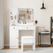 Vanity Desk Set with Mirror and LED Lights, Makeup Table with 2 Drawers & 1 Cabinet, Power Outlet, Storage Cushioned Stool, Dressing Table for Bedroom (White)