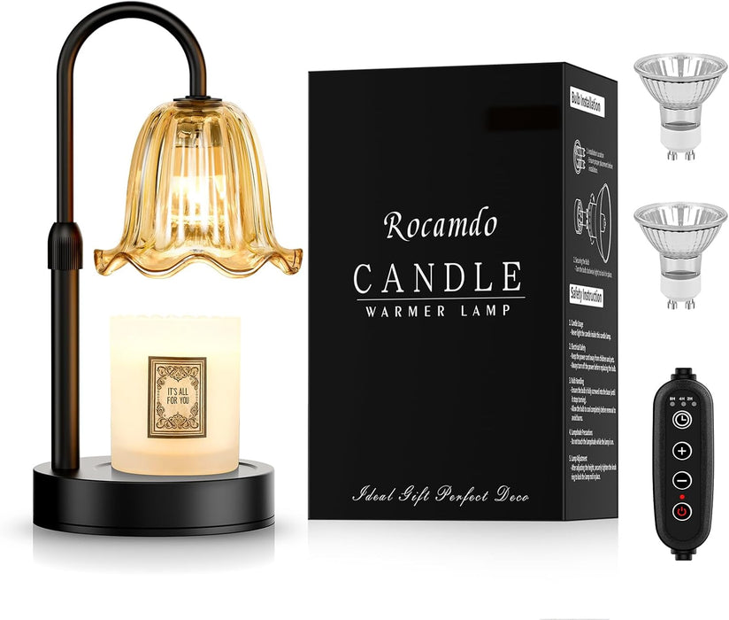 Candle Warmer Lamp with Timer, Birthday for Women Mom, House Warming Gifts Modern Farmhouse Home Decor, Dimmable Wax Melt Warmer for Jar Candles with 2 Bulbs (Amber)