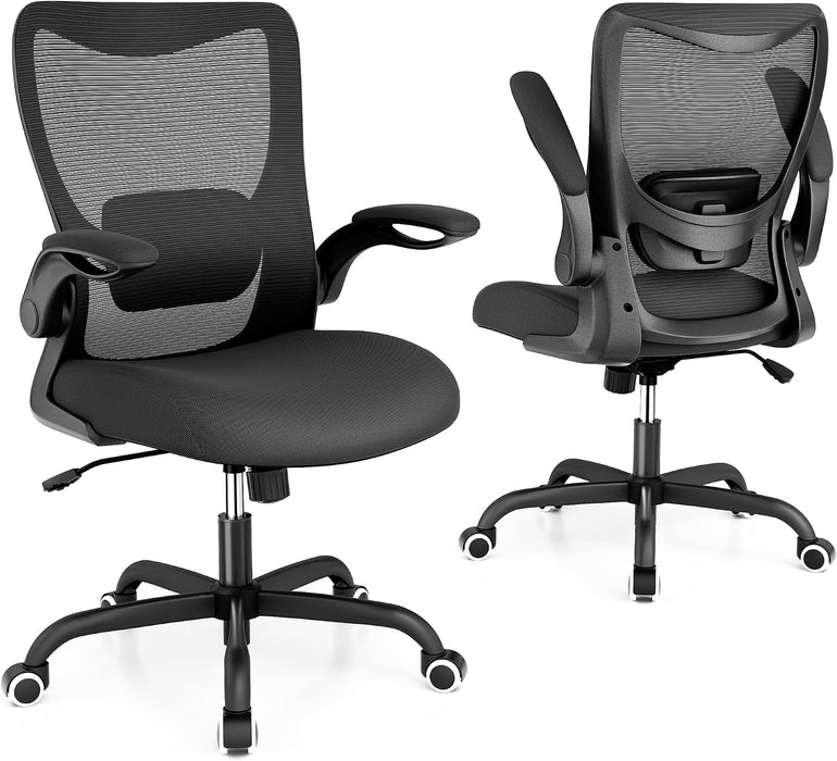 Office Chair, Ergonomic Desk Chair with Adjustable Lumbar Support and Flip up Armrest, Breathable Mesh Computer Chair for Home Office, Black