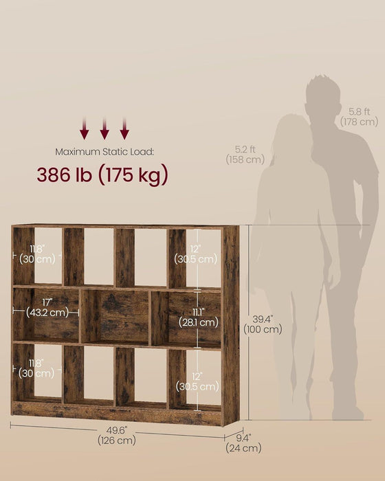 Custos Collection - Bookshelf, 3-Tier Bookcase, Book Shelf, Open Storage Shelf, 9.4 X 49.6 X 39.4 Inches, for Living Room, Home Office, Dining Room, Rustic Brown ULBC454K01