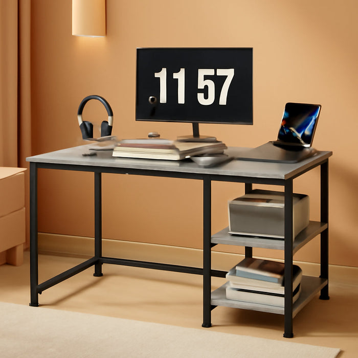 Computer Desk 40 Inches with 2-Tier Shelves Sturdy Home Office Desk with Large Storage Space Modern Gaming Desk Study Writing Laptop Table, Gray Desk