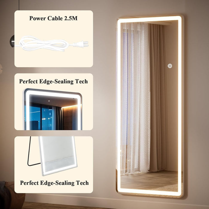 56"X20" Dimmable 3-Color LED Full Length Floor Body Mirror