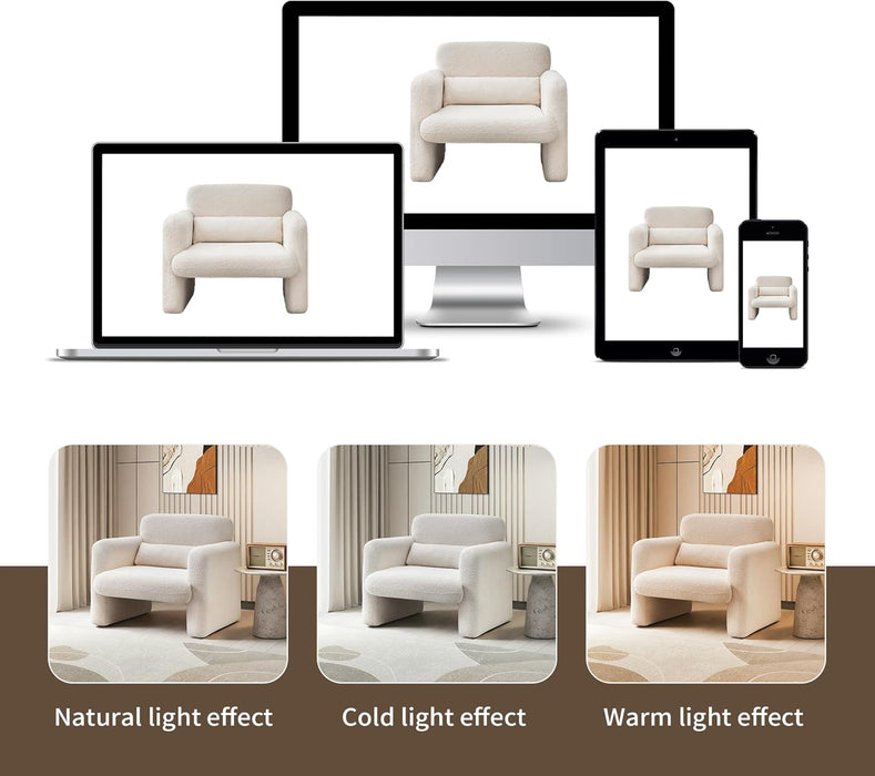 33.86" Accent Chairs, Modern Sherpa Fabric Armed Chair Comfy Upholstered Armchair Leisure Single Sofa Chair with a Waist Pillow for Bedroom, Office and Living Room