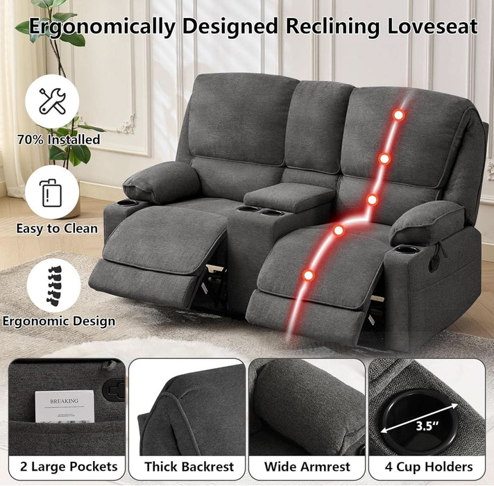 67.9" RV Loveseat Recliner Double Recliner RV Sofa, Wall Hugger Reclining RV, Manual Reclining Sofa, RV Theater Seats, Home Theater Seating, RV Theater Seating, RV Furniture, Dark Gray