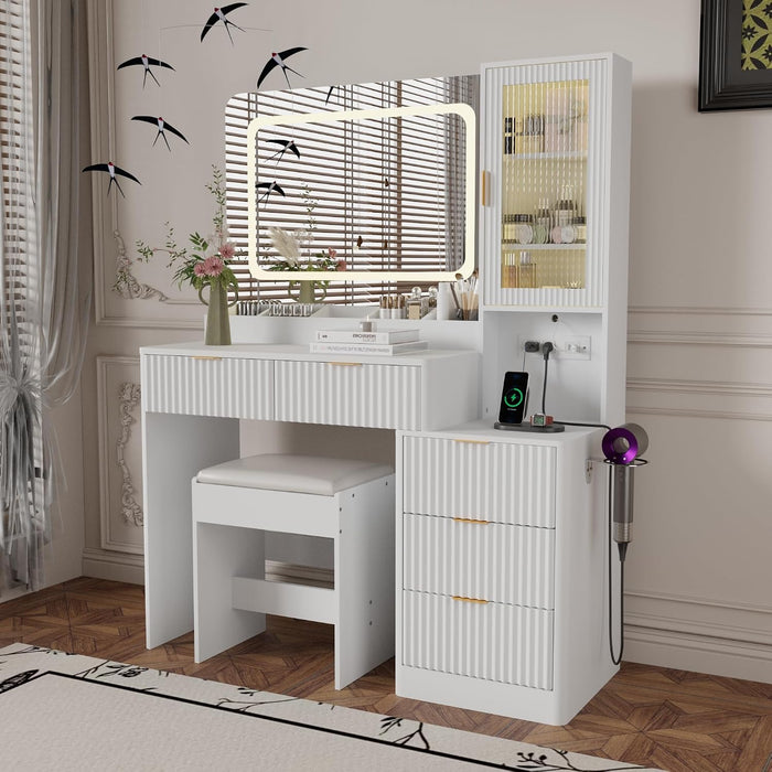 FortyThreePointThreeInch White Vanity Desk With LED Mirror
