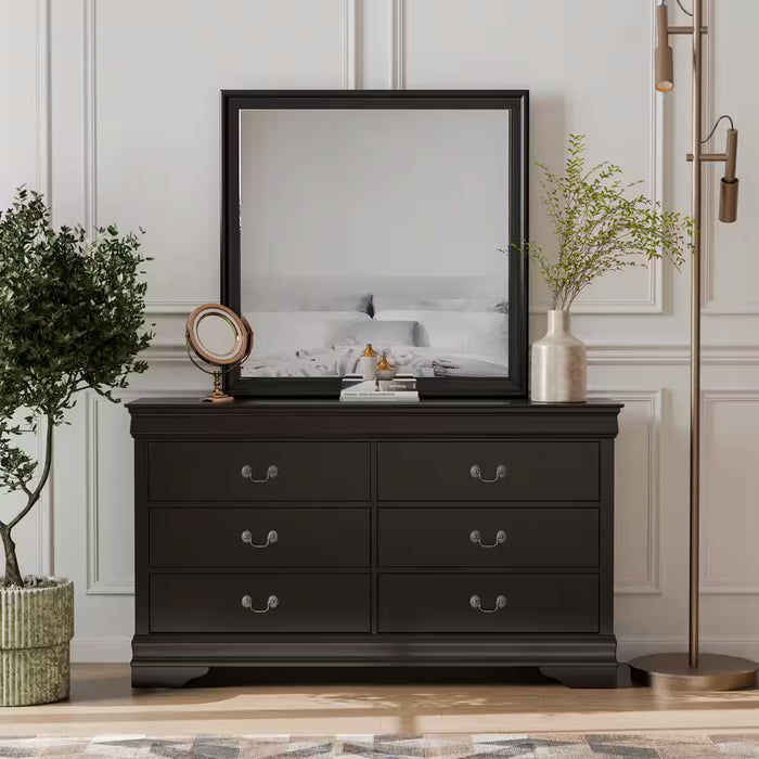 Burkart Black/With Mirror 6-Drawer 58.38 In. W Dresser