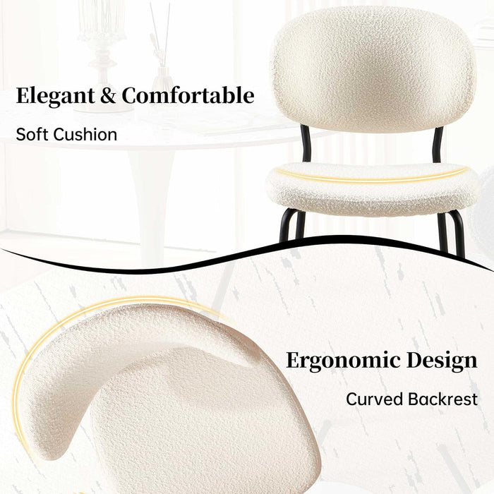 5-Piece Dining Set, Space-Saving Farmhouse Table & Chair Set for 4, 47-Inch round Dinner Table Set, Boucle Padded Seat, Curved Backrest - Beige and Oak