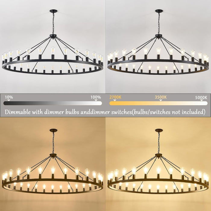 Large Black Wagon Wheel Chandelier 64 Inch,30-Light Farmhouse Wagon Wheel Chandeliers round Industrial Ceiling Light Fixtures for Outdoor Porch High Ceilings Living Dining Room Foyer Entryway