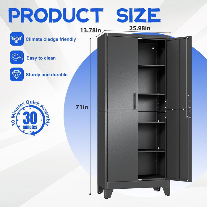 71" Tall Metal Pantry Storage Cabinet with Lock, File Cabinet Black