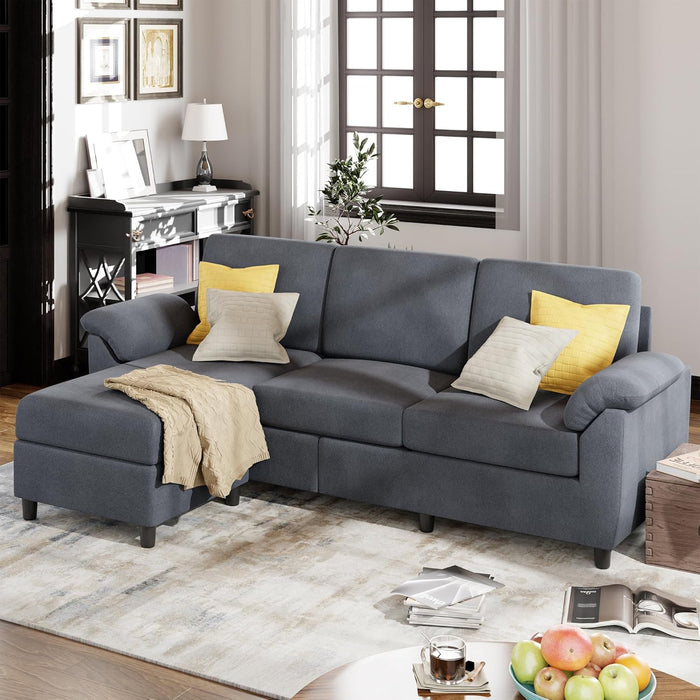 Modern Gray Linen Sectional Sofa for Living Room