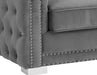 Grey Velvet Loveseat: Button-Tufted, Nailhead Trim, Modern Style