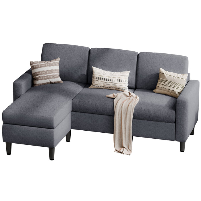 Convertible Sectional Sofa Couch,Modern Linen Fabric L-Shaped Couch 3-Seat Sofa with Reversible Chaise for Small Space(Deep Gray)