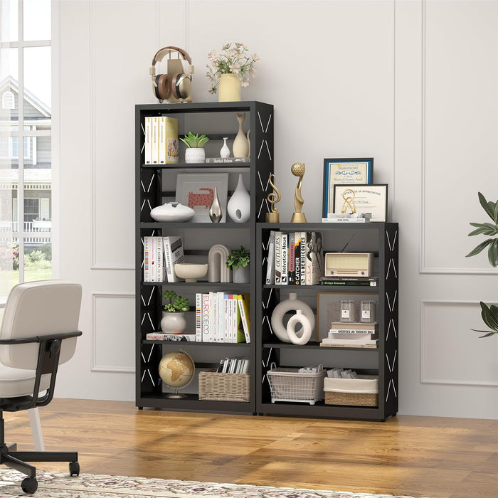 5 Tier Bookshelf, 55"Metal Display Book Shelf, Adjustable Bookcase | Black Bookshelf, Modern Utility Shelf, Tall Storage Shelves, Open Book Case for Office, Living Room, Kitchen, Study Room-23"W