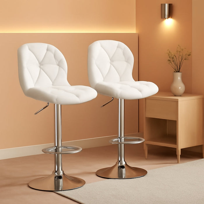 Bar Stools Set of 2, PU Leather Counter Stools Bar Chairs with Backrest, Height Adjustable Swivel Tall Bar Stools for Home Bar Kitchen Island, White