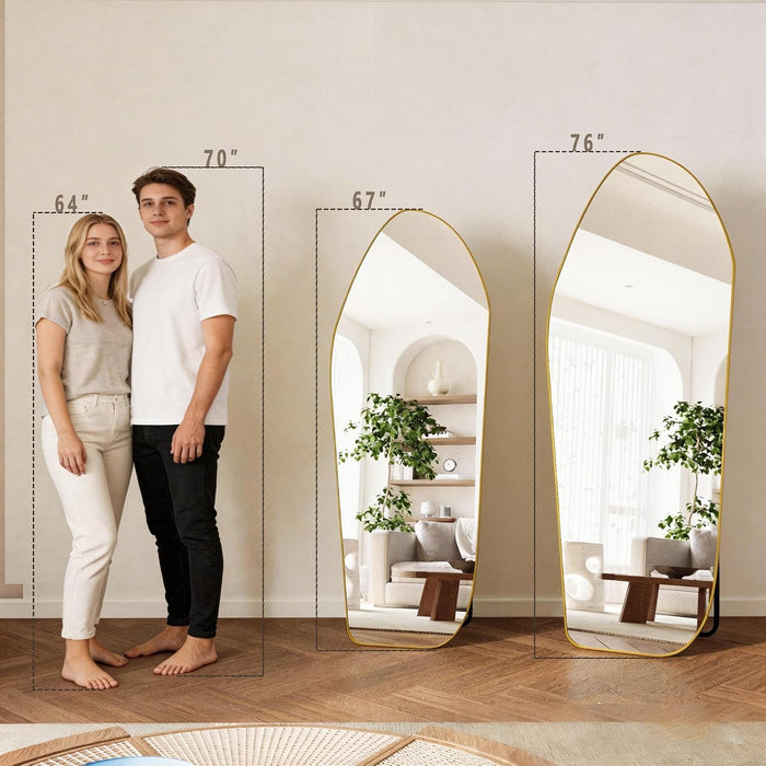 67" X 24" Irregular Full Length Mirror with Stand Gold
