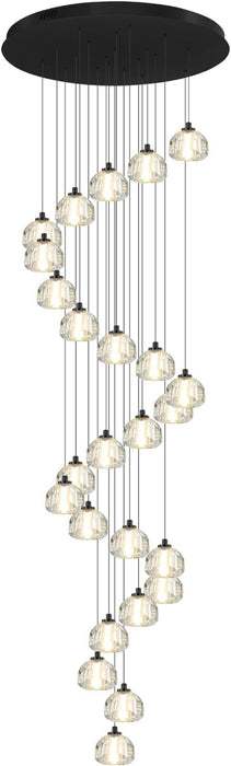 25 Light Black Modern Glam Crystal Ball Chandelier for High Ceiling Staircase Foyer Enterway Living Room Long Crystal Chandelier Lighting