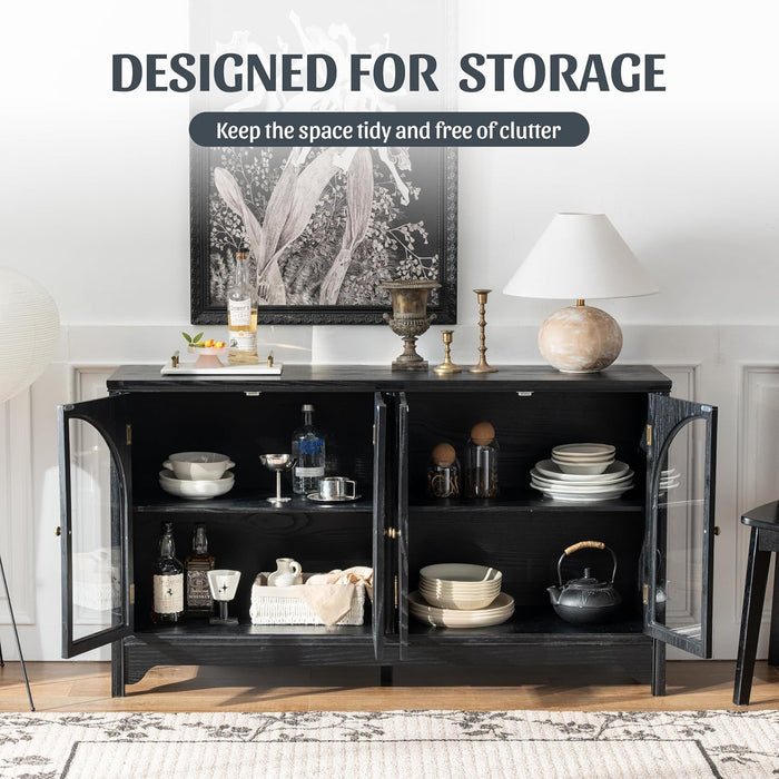 Solid Wood Buffet Cabinet for Dining Room, 55" Farmhouse Kitchen Sideboard with 4 Storage Doors, Multi-Functional Storage for Kitchen & Dining Room (1, Black)