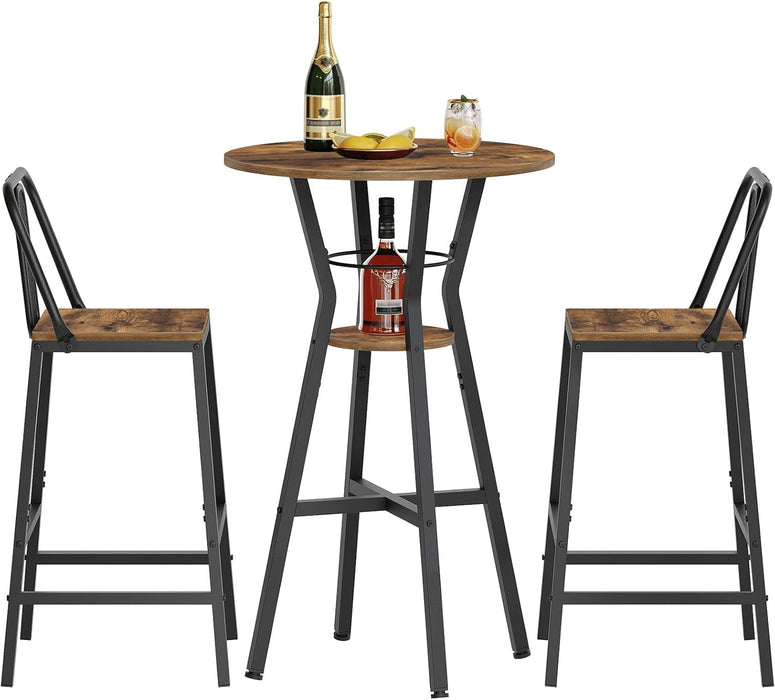 Bar Table, 2-Tier round High Top Table, Pub Table, Home Bar Counter Height Tables, Bistro Tables, for Kitchen, Living Room, Meeting Room, Pub, Rustic Brown and Black BT03BR