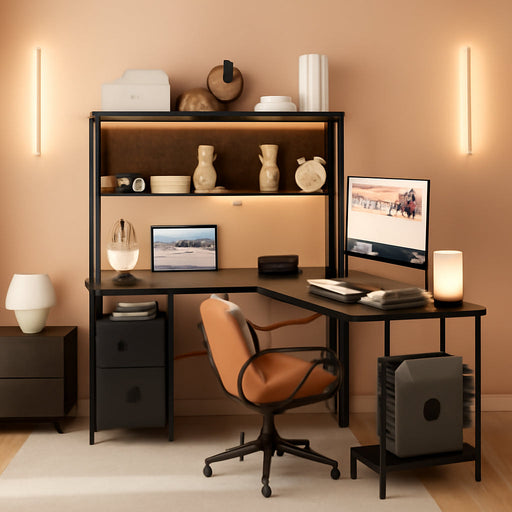 L Shaped Desk with Pegboard, Reversible Computer Desk with Drawers & Storage Shelves, Gaming Desk with LED Lights & Power Outlets, Office Desk with Monitor Stand Corner Desk Home Office Desks