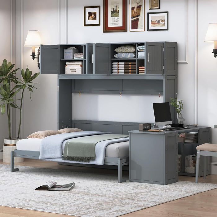 Queen Size Murphy Bed WithIntegratedStorageCabinets