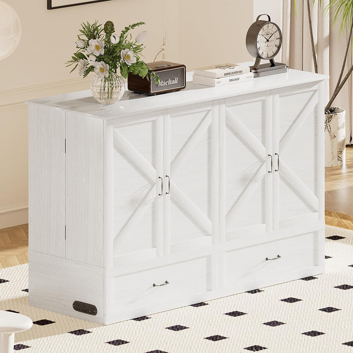 White Queen Murphy Cabinet Bed With StorageDrawers