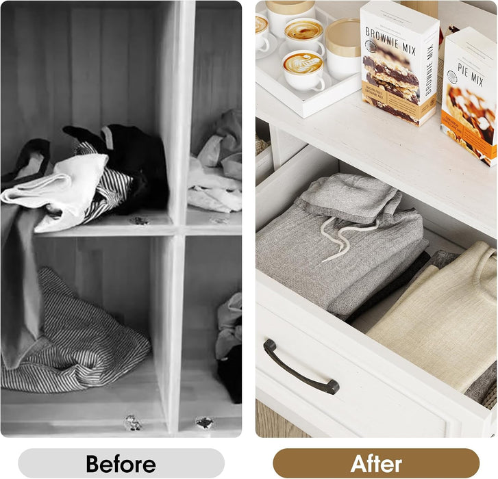 Dresser for Bedroom, 6 Drawer Wide Dresser Organizer with Charging Station for Hallway with Metal Handles, Woodgrain White