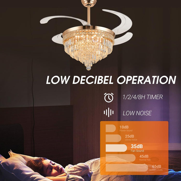48" Crystal Retractable Ceiling Fan with Light - (Glam, Gold)