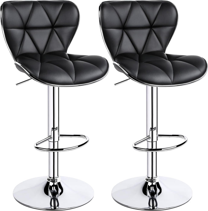 Bar Stools Set of 2, Adjustable PU Leather Swivel Barstools with Shell Back, Bar Chairs with Footrest for Home Kitchen, Black