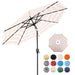 9 FT 32 LED Patio Solar Umbrella W/ Push Button Tilt and Crank Outdoor Umbrella, 8 Sturdy Ribs, UV Protection, Solution-Dyed Fabric, Beige and White Stripe