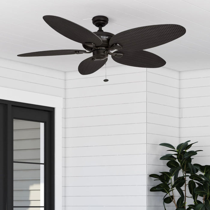 Ceiling Fans Duval 52 Inch Ceiling Fan, Quick 2 Hang Indoor/Outdoor Ceiling Fan with Pull Chain, Tri-Mount 5 Blade Tropical Design, ETL Damp Rated, Bronze (50201-01)