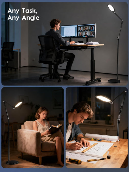 Eye-Caring LED Floor Lamp for Office, Reading, and Crafting, 69" Dimmable Office Lamp, Standing Reading Lamp with 30 Lighting Modes, Remote &Touch Control, Memory, Timer & Adjustable Swing Arm, CRI 97