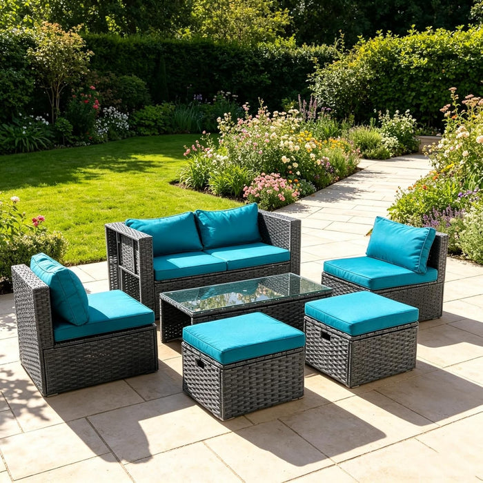 6-Piece Patio Conversation Set with Storage Coffee Table, Peacock Green