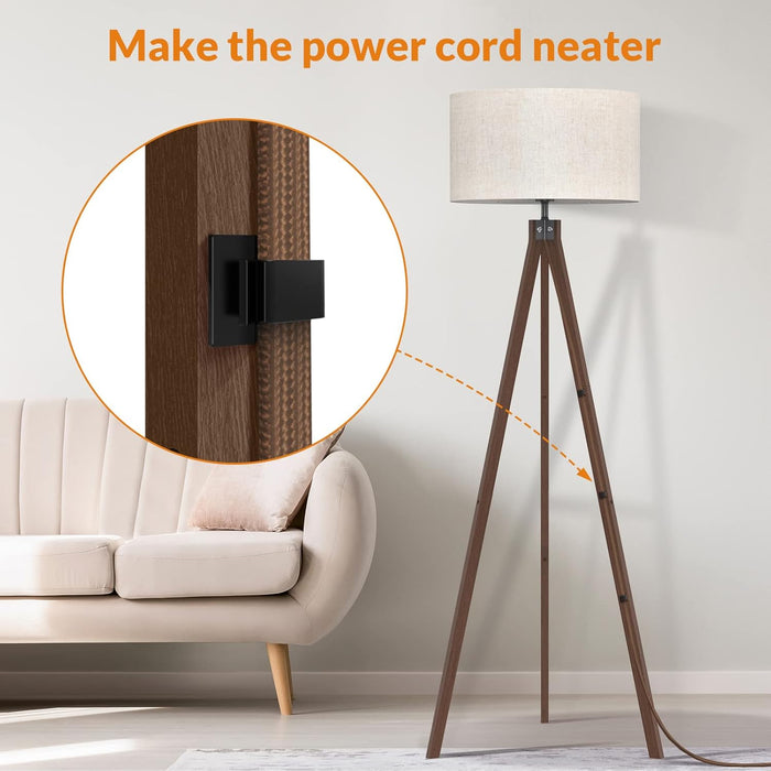 Wood Tripod Floor Lamp, Mid Century Standing Lamp, Modern Design Studying Light for Living Room, Bedroom, Study Room and Office, Flaxen Lamp Shade with E26 Base Dark Brown