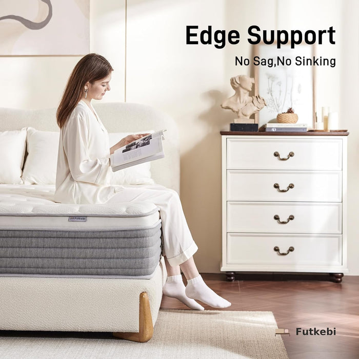 12 Inch Queen Mattress, Comfort Foam & Pocket Coil Hybrid Mattress in a Box, Medium Firm Cooling Breathable Knit Cover, Motion Isolation & Edge Support, Gray & White