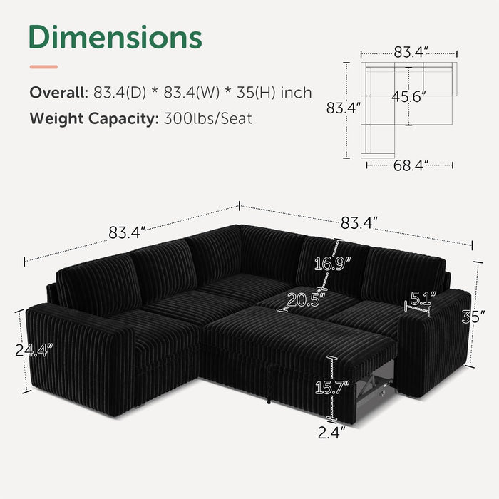 Modular Sleeper Sectional Sofa Charcoal With Storage