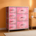Kids Dresser with 7 Drawers - Storage Chest Organizer Unit with Steel Frame, Wood Top & Handles, Tie-Dye Fabric Bins for Clothes - Wide Furniture for Bedroom Hallway Kids Room Nursery & Closet