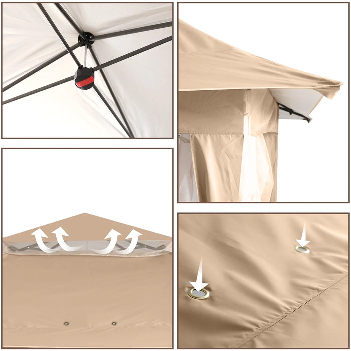 13'X13' Gazebo Tent Outdoor Pop up Gazebo Canopy Shelter with Mosquito Netting, Khaki