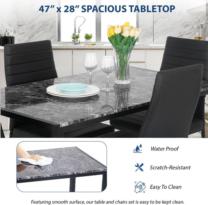 Dining Table Set Dining Room Table Set for Small Spaces Kitchen Table and Chairs for 4 Table with Chairs Home Furniture Rectangular Modern (Black Marble)